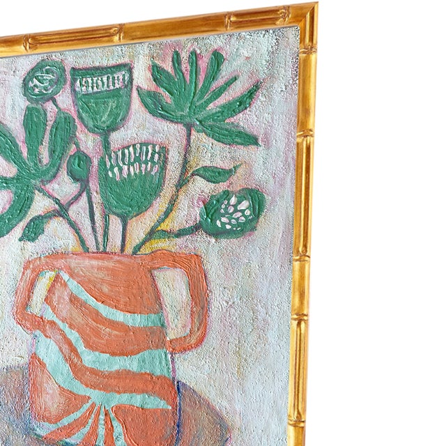 Contemporary Original Acrylic Painting Botanical Still Life, Colorful Floral Wall Art, Maximalist Home Decor, Framed Art, Boho Eclectic Painting 13x16 For Sale - Image 3 of 5