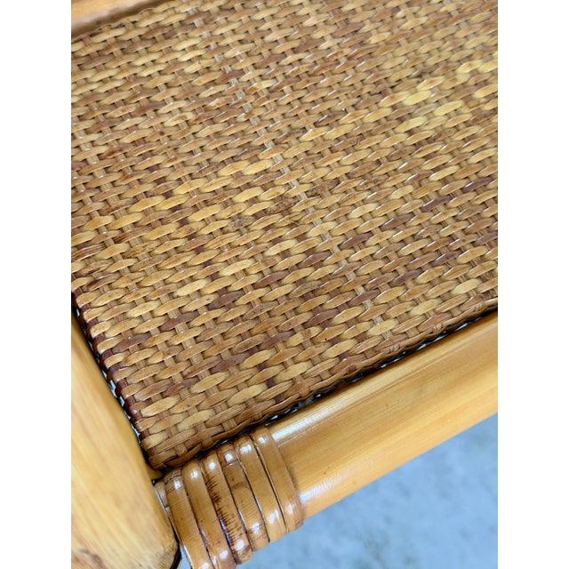 Wood Vintage Coastal Boho Rattan Fan Back Wall Mirror With Woven Shelf For Sale - Image 7 of 12