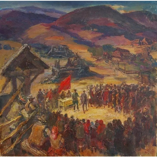 Soviet War Oil Painting, Ukrainian Artist Migulko, Socialist Realism Art 85-85 For Sale