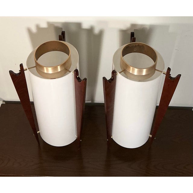 Wood Vintage Mid-Century Modern Sculptural Walnut and Brass Torchiere Table Lamps - A Pair For Sale - Image 7 of 12