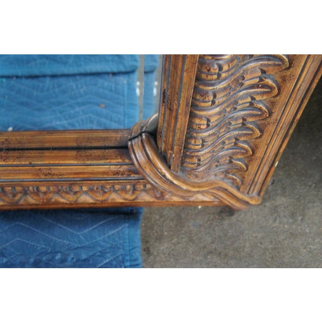 Brown 1990s Raschella Collection Rectangular Pecan Wood Beveled Overmantel Mirror For Sale - Image 8 of 13