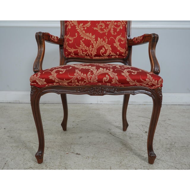 Pair Ethan Allen Damask Upholstered French Open Armchairs Chairish