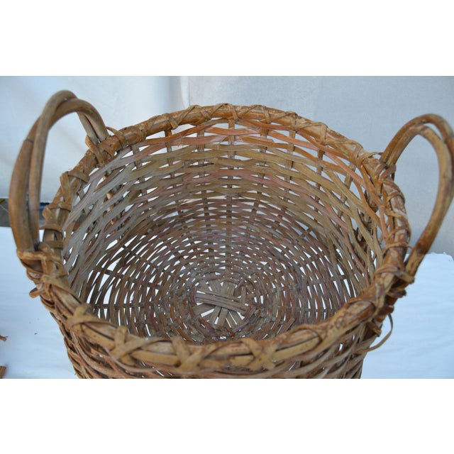 Wood Large Primitive Ash Working Farm Basket With Double Bentwood Handles For Sale - Image 7 of 7