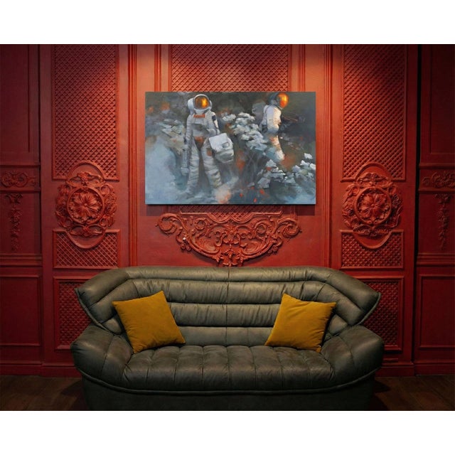 Firefly by Shelli Langdale | Oil on gallery panel Astronauts exploring a snowy landscape. For Sale - Image 4 of 5