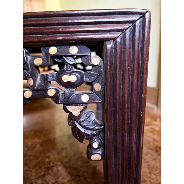 Vintage Chinese Qing Rosewood With Mother of Pearl Inlaid Low Alter Table For Sale - Image 9 of 11