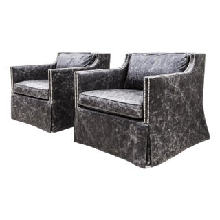 Bernhardt Leather Club Chairs With Swivel Base - Set of 2 For Sale