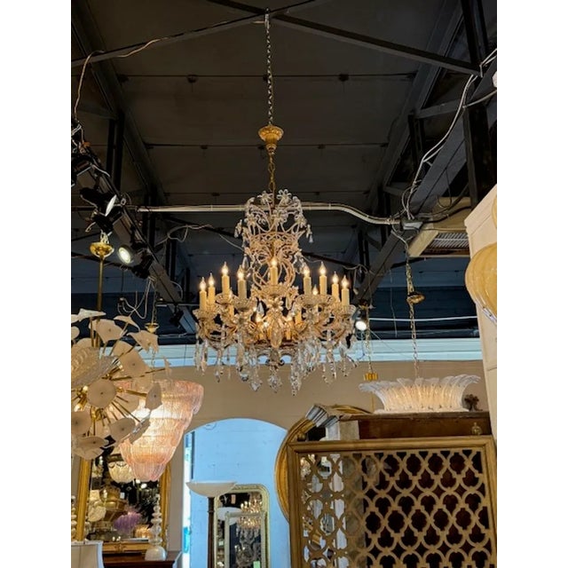 Very fine early 20th century Italian beaded and crystal chandelier. Featuring large, beautiful crystals along with flowers...