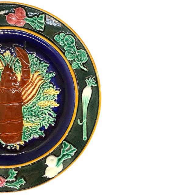 Victorian A Wedgwood Majolica Red Lobster Plate on Cobalt Ground, English, Dated 1882 For Sale - Image 3 of 10