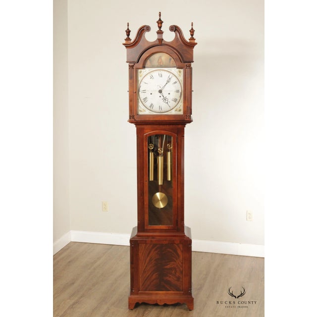 High Quality American Made Mahogany Case Grandfather Clock with Brass Weight-Driven Movement