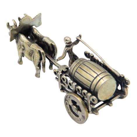 Miniature Silver Wagon Pulled by Oxen For Sale