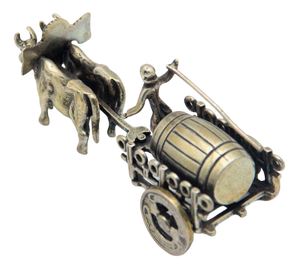 Miniature Silver Wagon Pulled by Oxen