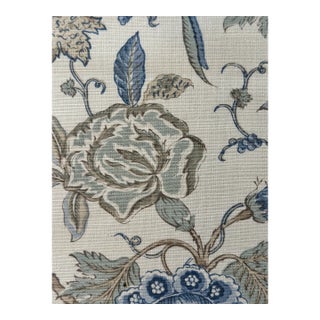 Bennison Fabrics Trincomalee - Blue Brown on Oyster Linen 3 Yards For Sale