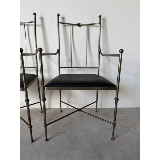 Vintage Alberto Orlandi Giacometti-Style Metal Armchairs With Black Leather Seats – Pair For Sale - Image 9 of 17