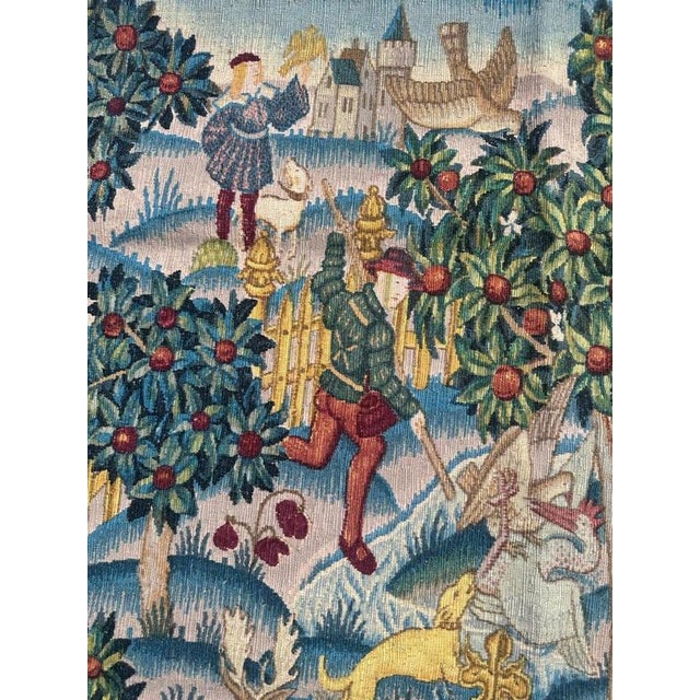 French Screen-Printed Silk Tapestry with Enchanted Park in the style of Aubusson, 1950s For Sale - Image 12 of 18