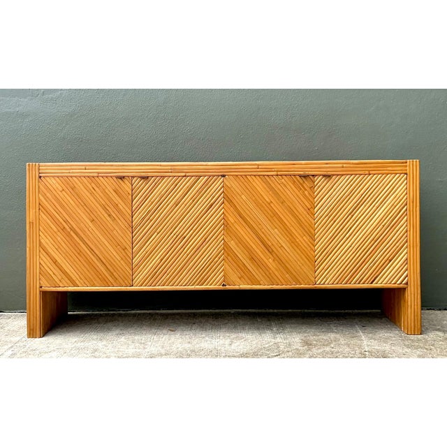 Vintage 1970s Chevron Rattan Credenza For Sale - Image 12 of 18