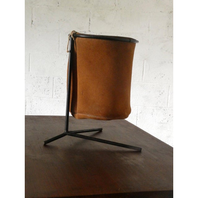 Modern Vintage Leather Basket, 1940s For Sale - Image 3 of 4