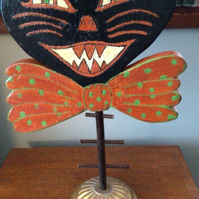 Victorian Inspired Hand Made Free Standing Folk Art Black Halloween Cat by Northern California Folk Artist For Sale - Image 9 of 12