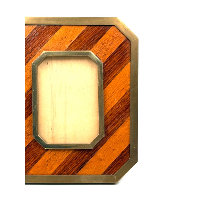 Wood Mid-Century Modern Brass & Wood Picture Frame – In the Manner of Gabriella Crespi, Italy 1970s For Sale - Image 7 of 13