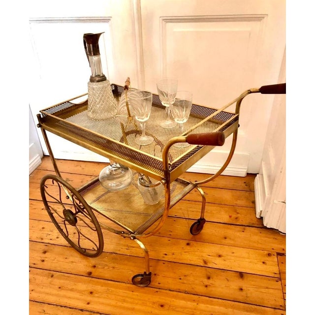 Swedish Art Deco Style Brass Bar Cart attributed to Josef Frank, 1950s For Sale - Image 10 of 10