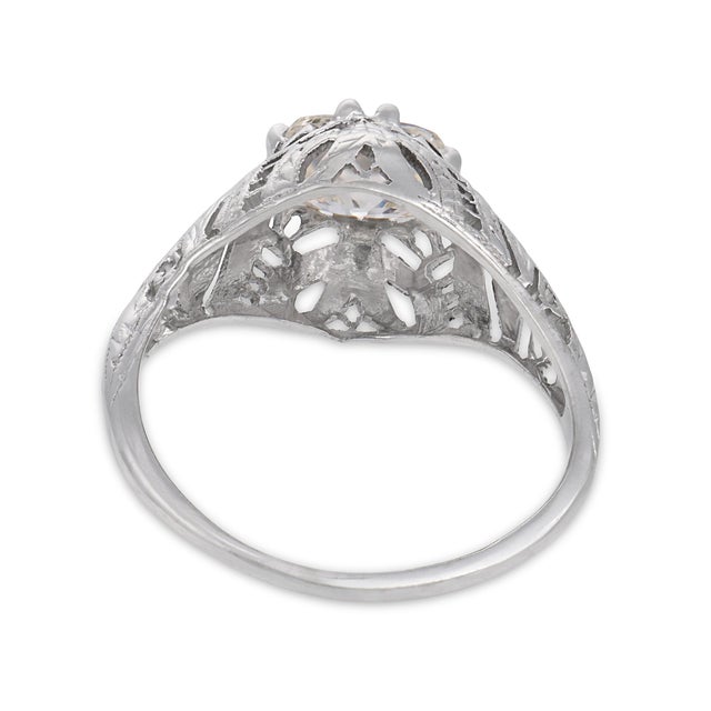 1930s Art Deco Gia 0.91 Carat East West Old Mine Cut Diamond 18k Gold Engagement Ring, Size 5.25 For Sale In Los Angeles - Image 6 of 8