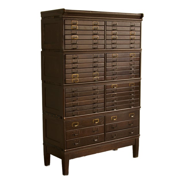 Modular Quarter-Sawn Oak Globe-Wernicke Flat File & Map Cabinet With 42 Drawers, Early 20th Century For Sale
