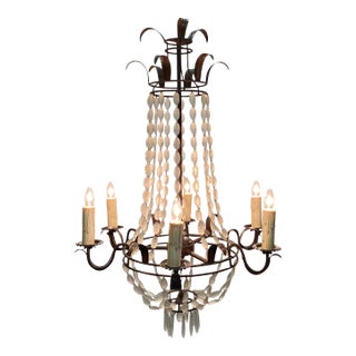 Italian Empire Style Iron and Frosted Glass Chandelier For Sale