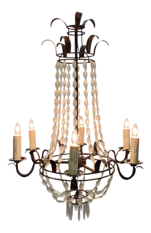 Italian Empire Style Iron and Frosted Glass Chandelier