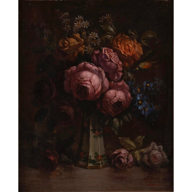 Joseph Ferrero, Flower Bouquet, 1890s-1910s, Oil on Board For Sale - Image 14 of 14