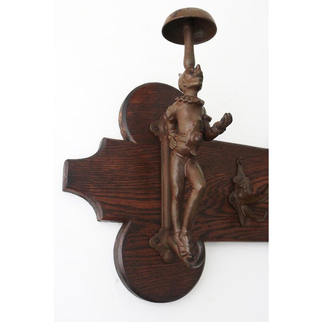 Victorian Oak Wall Coat Rack with Cast Iron, 1890s For Sale - Image 4 of 16