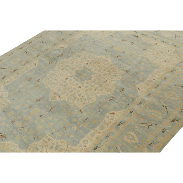 2010s Classic Tabriz Style Rug in Blue & Beige Floral Patterns For Sale - Image 5 of 7