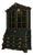 Henredon Oxidized Emerald Bombe Secretary Cabinet With Antiqued Gold Gilding & Chicken Wire Display Hutch For Sale