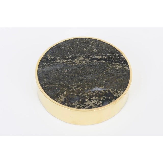 Mid-Century Modern Vintage Round Stone and Brass Norwegian Two Part Box, 1970's For Sale - Image 3 of 10