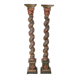 Pair of Baroque Painted and Gilt Solomic Columns, Italy, 17th/18th Century