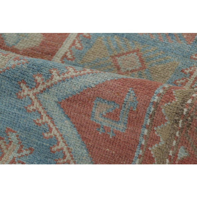 Antique Persian Heriz Medallion Rug in Sky Blue and Rust Tones - Rug & Kilim For Sale In New York - Image 6 of 7