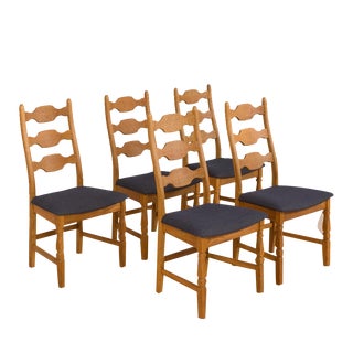 Danish Oak High Razor Dining Chairs by H. Kjærnulf, 1960s, Set of 5 For Sale