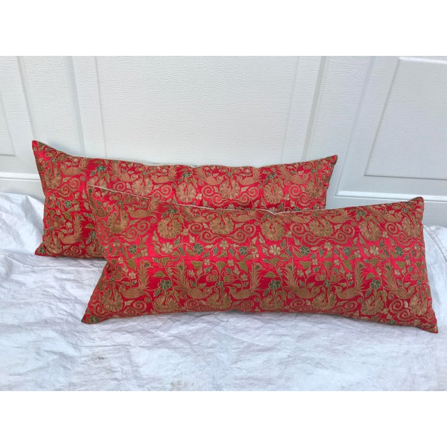 Chinoiserie Red Silk Embroidered Pillows A Pair Chairish