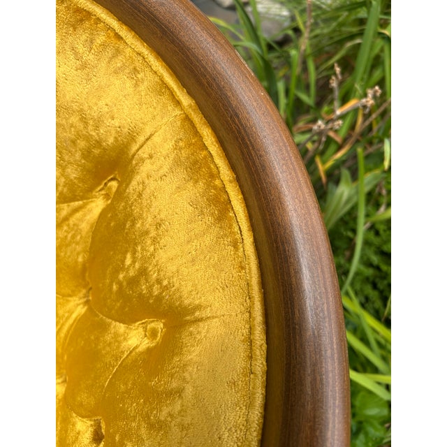 1960s 1960s Cane Tub Chair in Vibrant Marigold Slub Velvet - Rare Finished Seat Deck For Sale - Image 5 of 11