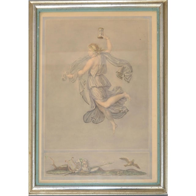 Framed 1890 Steel Engraving Greco Roman Scene Sand Clock by Bernard Picture Co. New York, New York. Marked Borghese on the...