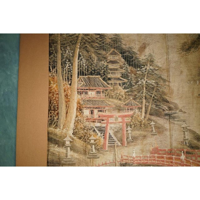 Antique Japanese Meiji Hand-Embroidered Silk Tapestry, 1880 For Sale - Image 9 of 15