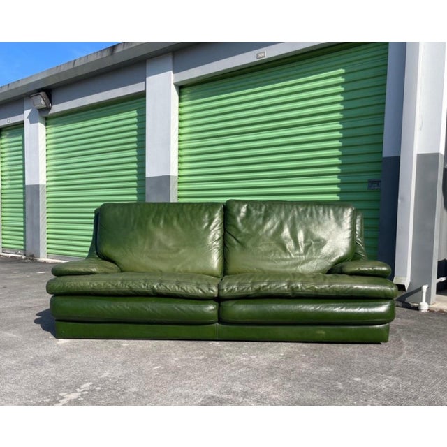 Postmodern Patinated Green Buffalo Leather Sofa by Roche Bobois For Sale - Image 9 of 10