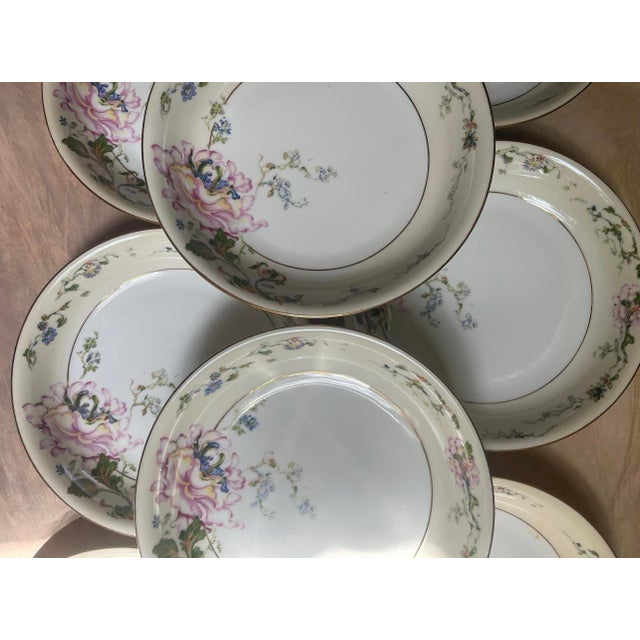 Vintage Czechoslovakian Epiag Floral Yellow and Pink 7.75” Bowls Garden Party Chic - Set of Eight (8) For Sale In Chicago - Image 6 of 10