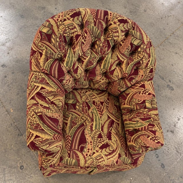 American Custom Designer Plant Leaf Pattern Burgundy Armchair For Sale - Image 3 of 6