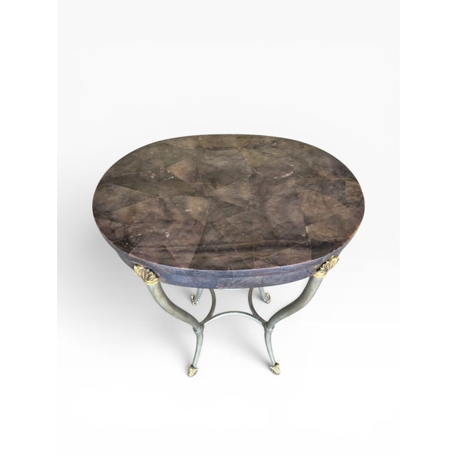 Wood Ethan Allen Silver Leaf & Gilt Accent Table With Geometric Stone Veneer Top For Sale - Image 7 of 12