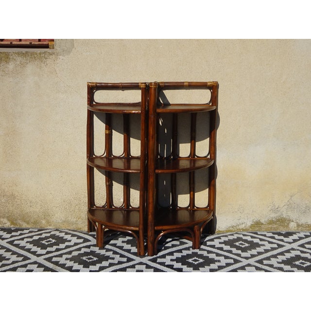 Rattan Corner Shelves, 1980s, Set of 2 For Sale - Image 3 of 17