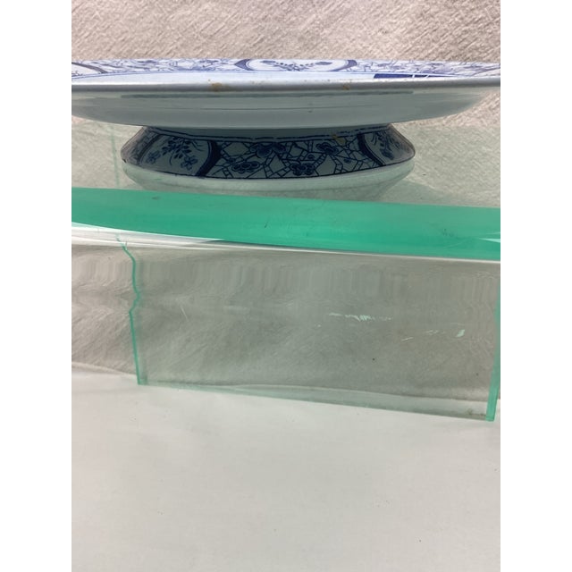 American 19th Century French Blue and White Pedestal Dish in Monet Pattern For Sale - Image 3 of 8