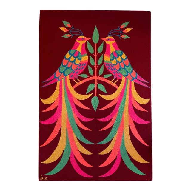 Vintage Luis Montiel Hand Knotted Wood Wayuu Weaving Bird Tapestry For Sale