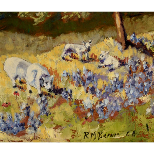 Folk Art "Yellow Meadow With Sheep" Farmhouse Landscape by Richard M. Bacon For Sale - Image 3 of 7