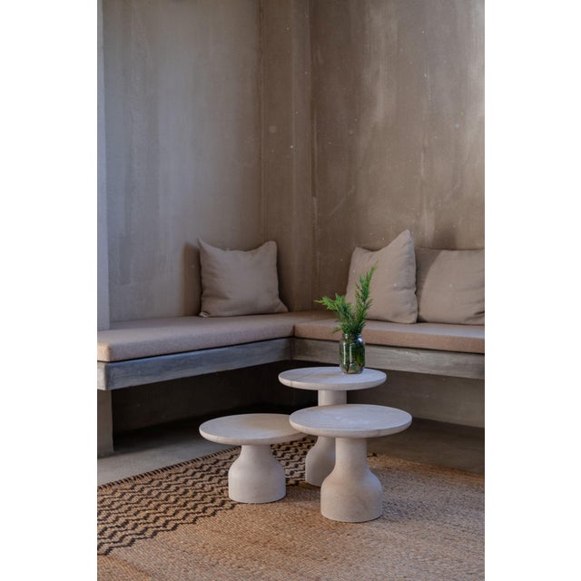 Stone Peso Minimalist Round Side Table in Limestone by Depping & Jørgensen For Sale - Image 7 of 10