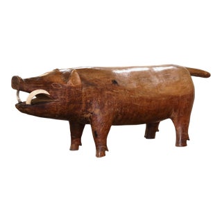 19th Century French Carved Walnut Boar Sculpture Footstool For Sale