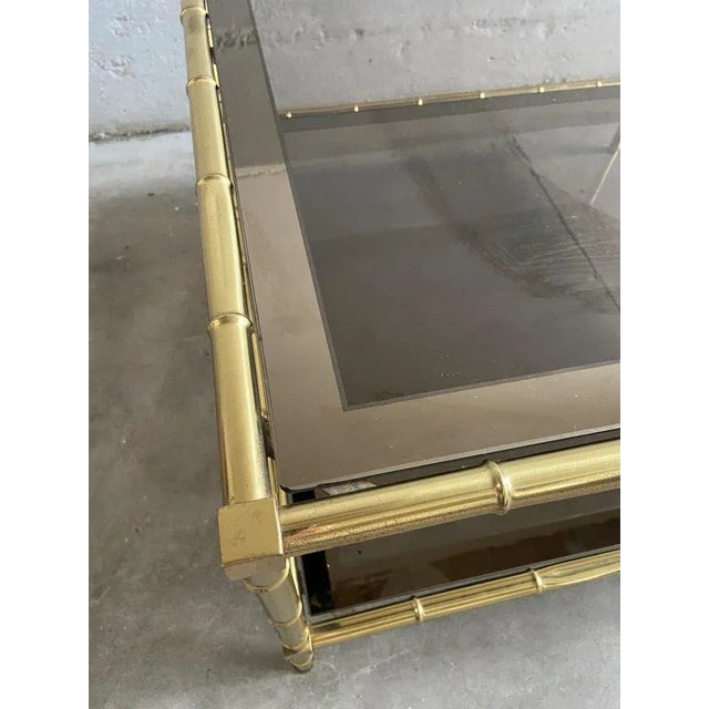 French Brass, Faux Bamboo & Smoked Glass Coffee Table, 1960s For Sale - Image 10 of 11